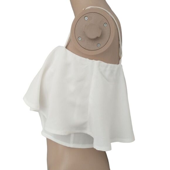 Y2K Ruffled Crop Top Cami Vanilla White Adjustable Spaghetti Straps Zipper Back. - Picture 5 of 16